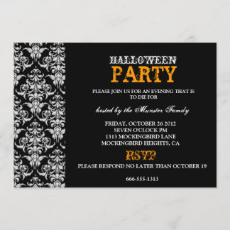 Invitación Fiesta de Halloween - damasco gótico negro