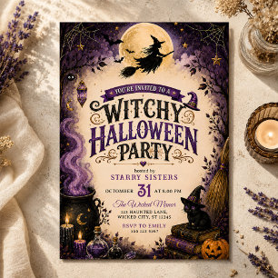 Invitación Fiesta de Halloween de Adolescente Bruja Noche Esp