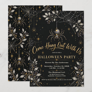 Invitación Fiesta de Halloween de Araña de Oro Negro