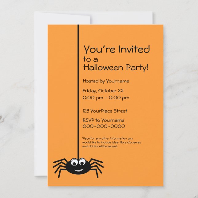 Invitación Fiesta de Halloween de Araña Negra (Anverso)