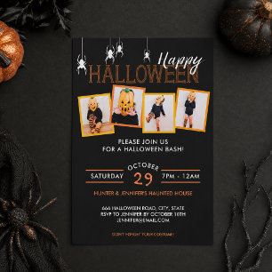 Invitación Fiesta de Halloween de Araña Personalizada con 4 F