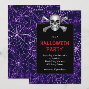 Invitación Fiesta de Halloween de Araña Violácea de Calavera 