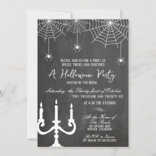 Invitación Fiesta de Halloween de Arañas en Pizarra Blanca Vi