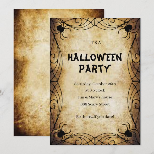 Invitación Fiesta de Halloween de arañas góticas (Anverso / Reverso)