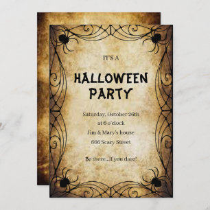 Invitación Fiesta de Halloween de arañas góticas