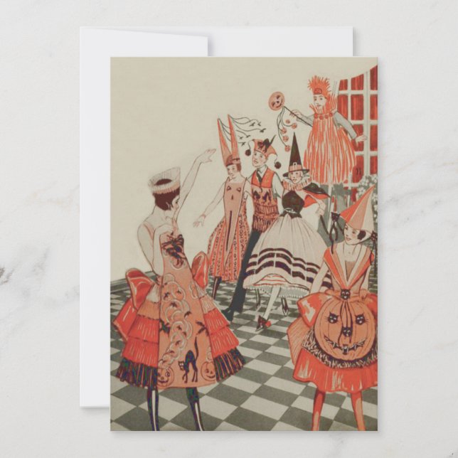 Invitación Fiesta de Halloween de Art Deco Calabaza negra par (Anverso)