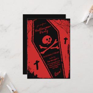 Invitación Fiesta de Halloween de ataúd dibujado a mano en ne