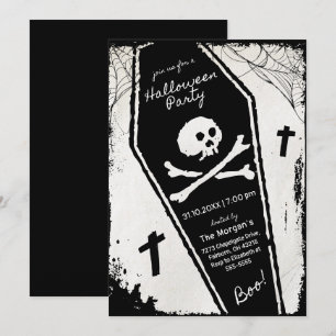 Invitación Fiesta de Halloween de ataúd dibujado a mano en ne