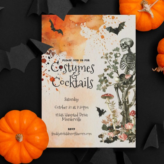 Invitación Fiesta de Halloween de atónitos disfraces y cóctel (Subido por el creador)