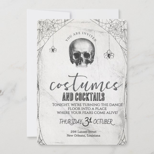 Invitación Fiesta de Halloween de baile de cráneo gótico retr (Anverso)