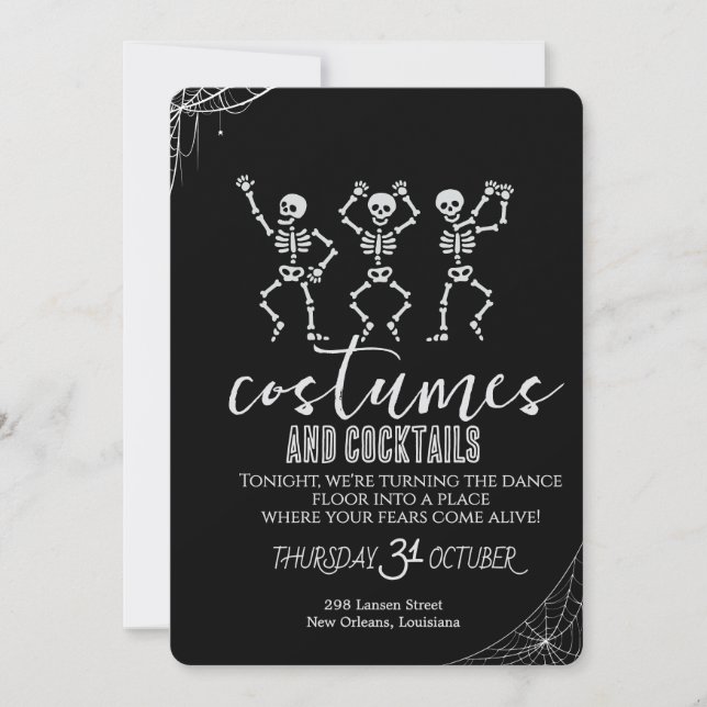 Invitación Fiesta de Halloween de baile de cráneo gótico retr (Anverso)