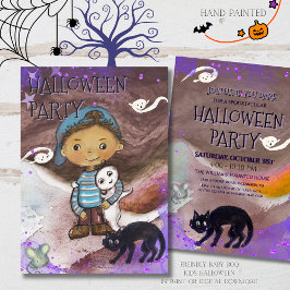 Invitación Fiesta de Halloween de bebé Boo, gato y niño lindo