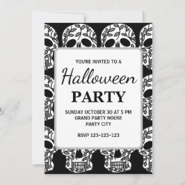 Invitación Fiesta de Halloween de Black and White Floral Skul