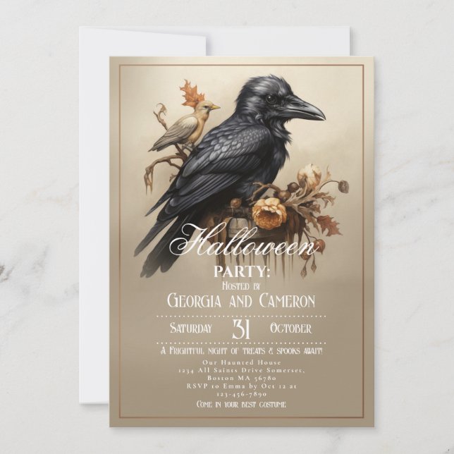 Invitación Fiesta de Halloween de Black Crow Gótico (Anverso)