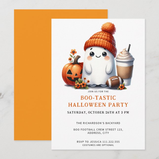 Invitación Fiesta de Halloween de Boo-Tasa de Fútbol Fantasma (Anverso / Reverso)