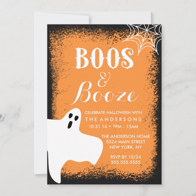 Invitación Fiesta de Halloween de Boos y Bebidas (Anverso)
