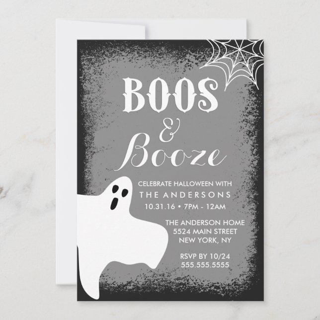 Invitación Fiesta de Halloween de Boos y Bebidas (Anverso)