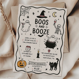 Invitación Fiesta de Halloween de Boos y Bebidas Dibujadas a 