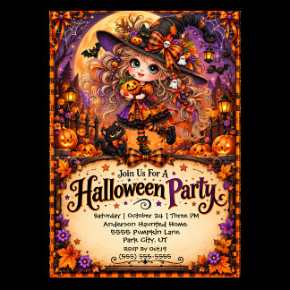 Invitación Fiesta de Halloween de Bruja Adorable