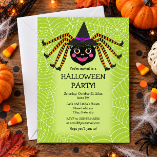 Invitación Fiesta de Halloween de Bruja Araña Linda