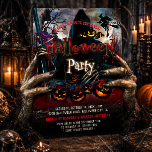 Invitación Fiesta de Halloween de Bruja Calabazas Fantasmales