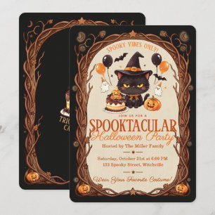 Invitación Fiesta de Halloween de Bruja con Gato Negro Lindo 