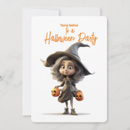 Invitación Fiesta de Halloween de Bruja con Ojos Grandes y Li