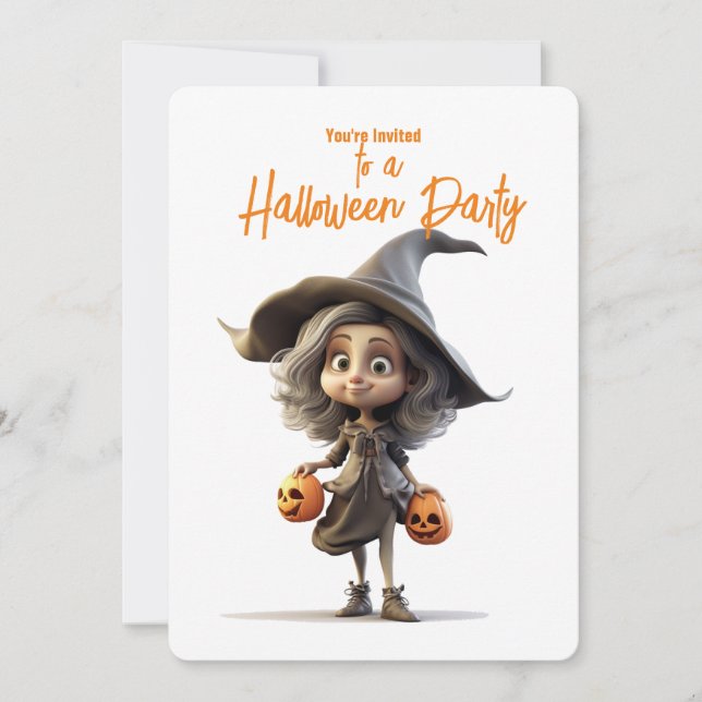 Invitación Fiesta de Halloween de Bruja con Ojos Grandes y Li (Anverso)