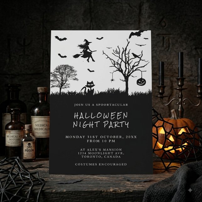 Invitación Fiesta de Halloween de Bruja Espeluznante en Blanc (Subido por el creador)