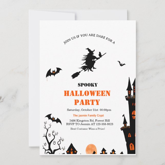 Invitación Fiesta de Halloween de Bruja Espeluznante para Adu (Anverso)
