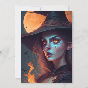 Invitación Fiesta de Halloween de Bruja Espeluznante y Luna L