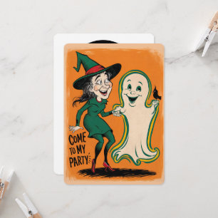 Invitación Fiesta de Halloween de Bruja y Fantasma Vintage