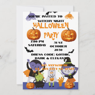 Invitación Fiesta de Halloween de Bruja y Vampiro para Niños
