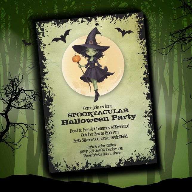Invitación Fiesta de Halloween de Brujas (Cute Witch Halloween Party Invitations)