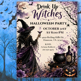 Invitación Fiesta de Halloween de Brujas Bebedoras