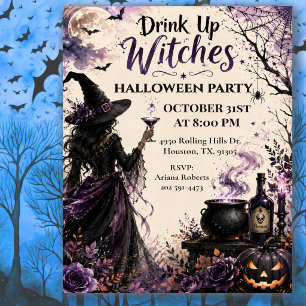 Invitación Fiesta de Halloween de Brujas Bebedoras
