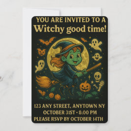 Invitación Fiesta de Halloween de Brujas Purpurinoso