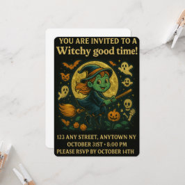 Invitación Fiesta de Halloween de Brujas Purpurinoso