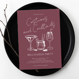 Invitación Fiesta de Halloween de Burgundy: Disfraces y Cócte