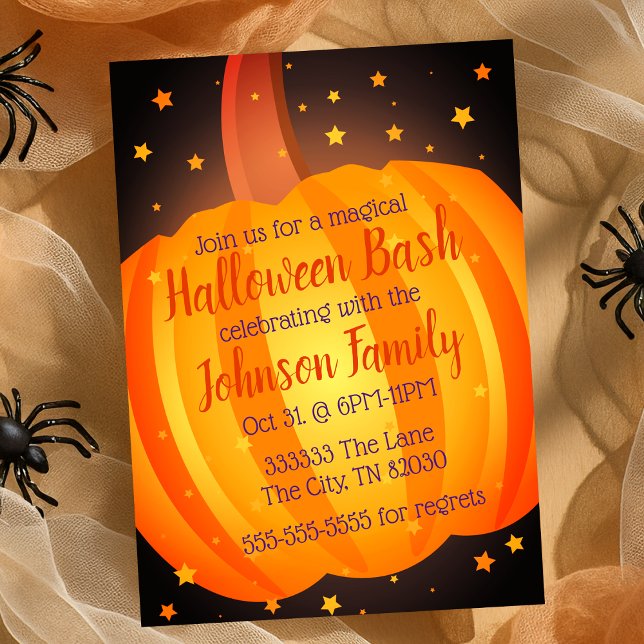 Invitación Fiesta de Halloween de Calabaza Bash Celebración E (Pumpkin Halloween Bash Party Spooky Celebration Invitation)
