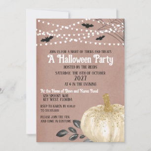 Invitación Fiesta de Halloween de Calabaza Blanca