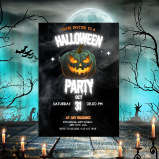 Invitación Fiesta de Halloween de Calabaza Brillante