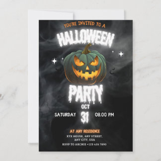 Invitación Fiesta de Halloween de Calabaza Brillante