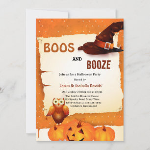 Invitación Fiesta de Halloween de Calabaza Naranja Boos y Beb