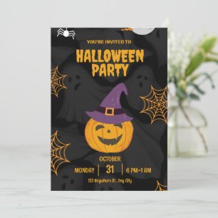 Invitación Fiesta de Halloween de calabaza naranja negra edit
