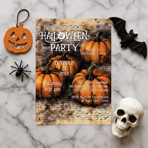 Invitación Fiesta de Halloween de calabaza rústica vintage gr
