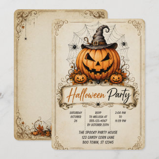 Invitación 🎃🕸️ Fiesta de Halloween de Calabaza Vintage 👻✨