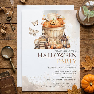 Invitación Fiesta de Halloween de Calabazas Neutras Acuarela