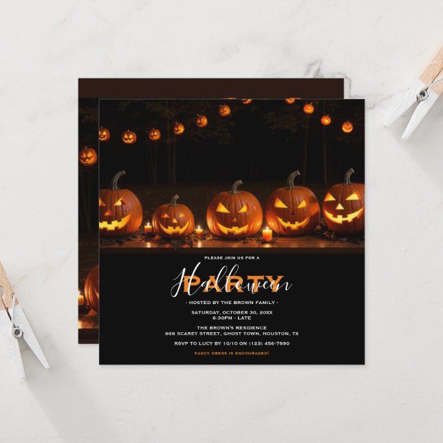 Invitación Fiesta de Halloween de calabazas y velas (Anverso/Reverso In Situ)