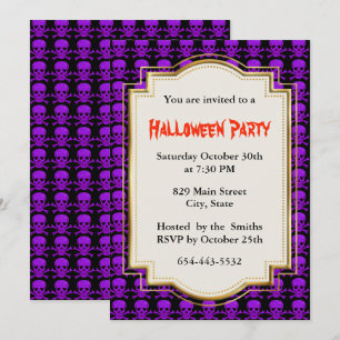Invitación Fiesta de Halloween de Calavera y Huesos Cruzados